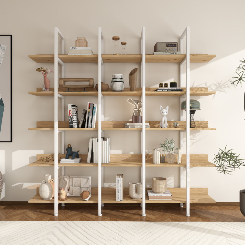 70.7"H*70.9"W 5-tier Wood Industrial Etagere Bookcase, Oak