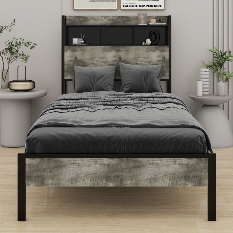 Lit plateforme avec rangement et accessoires, Lit simple