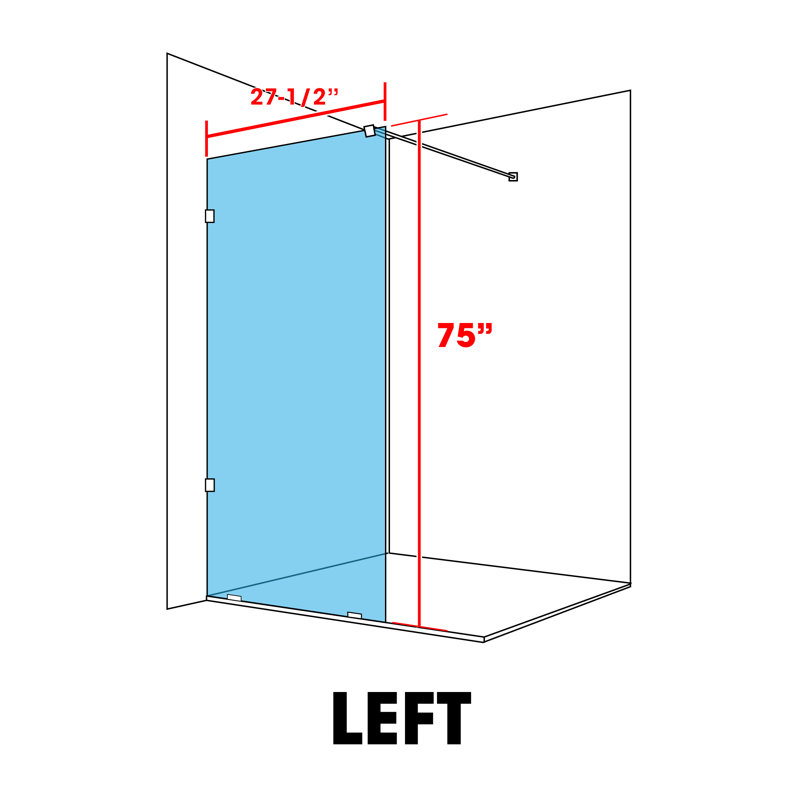 Écran de douche en verre trempé sans cadre avec effet givré permanent l 27 1/2 po x H 75 po, Gauche, Non privé