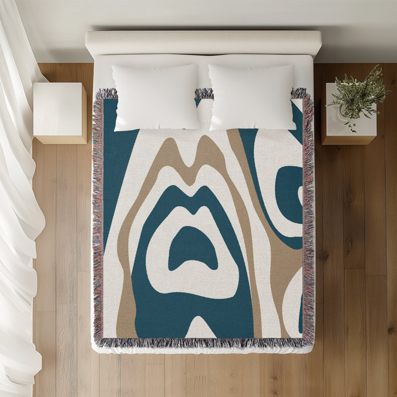 Jeté en coton à imprimé animal, 50 x 60, Bleu sarcelle Beige