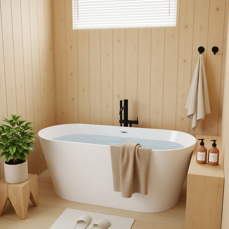 55" Freestanding Soaking Acrylic Bathtub With Adjustable Leveling Foot, 23.6" H x 29.5" W x 55.1" L