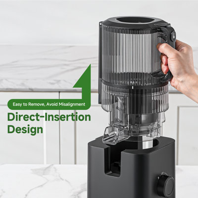 Extracteur de jus à pressage à froid AMZCHEF avec goulotte d'alimentation de 4,6 po, extracteur de jus à mastication lente pour fruits et légumes entiers, conception en acier inoxydable, facile à nettoyer, rendement élevé en jus