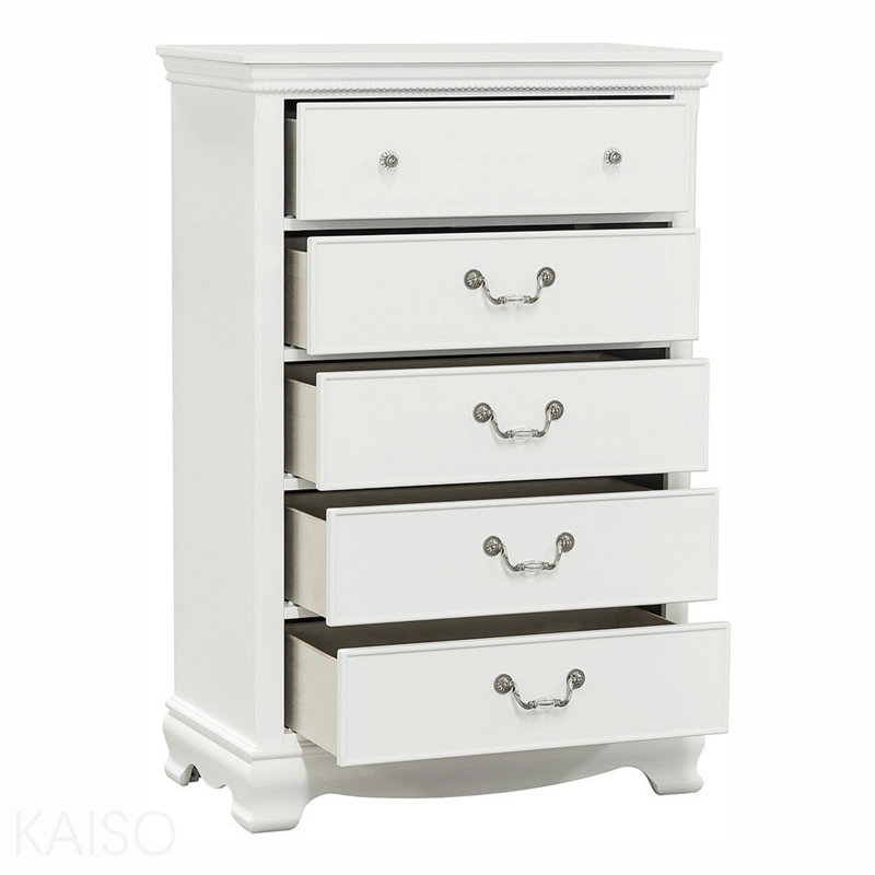 Mobilier de chambre à coucher classique en bois à finition blanche classique 1pc avec 5 tiroirs en queue d'aronde