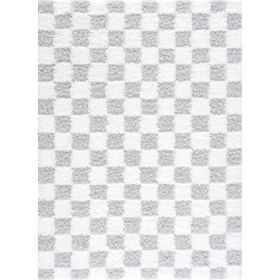 Atiran Checkered Plush Pile Gray Area Rug