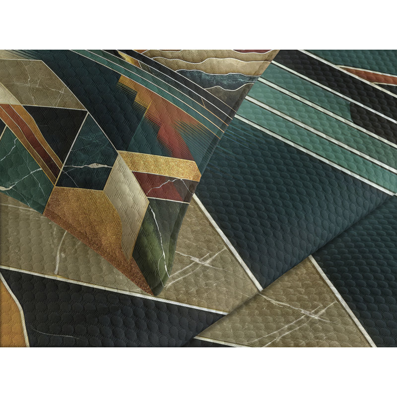 King Size Blue and Ginger Abstract Microfiber Bedspread Set