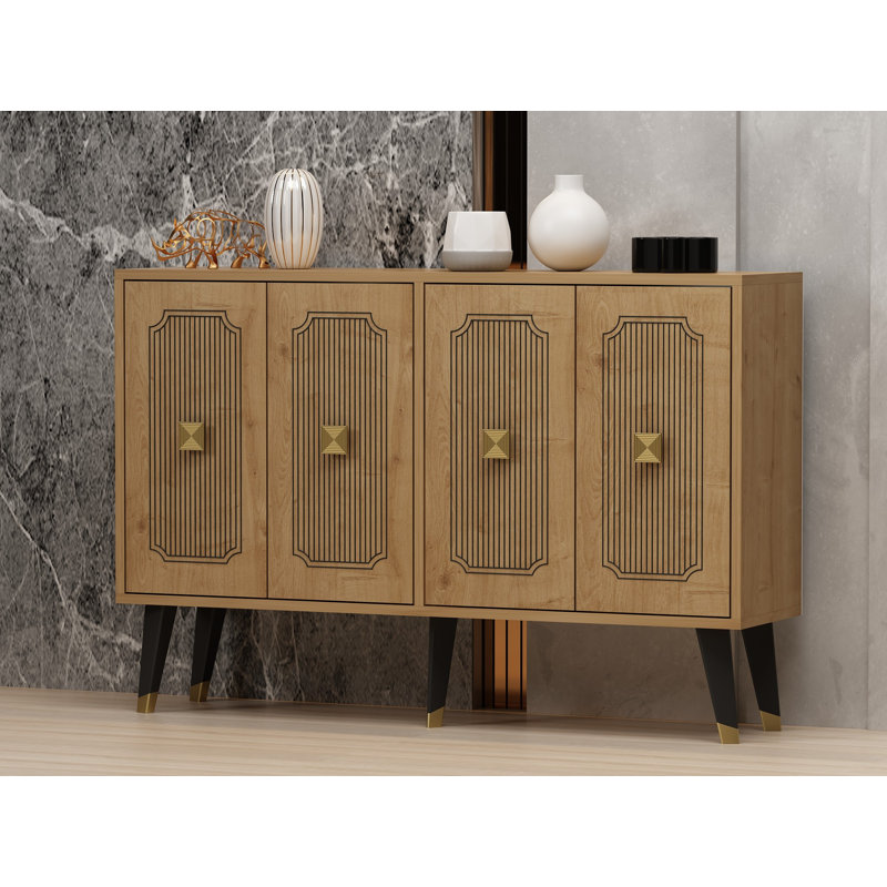 Élégante console, chêne saphir et or, 47,2 po x 31,5 po x 11,8 po | 100% panneau de particules enduit de mélamine, épaisseur: 0,7 pouce | Design moderne, parfait pour le salon, le vestibule ou le bureau