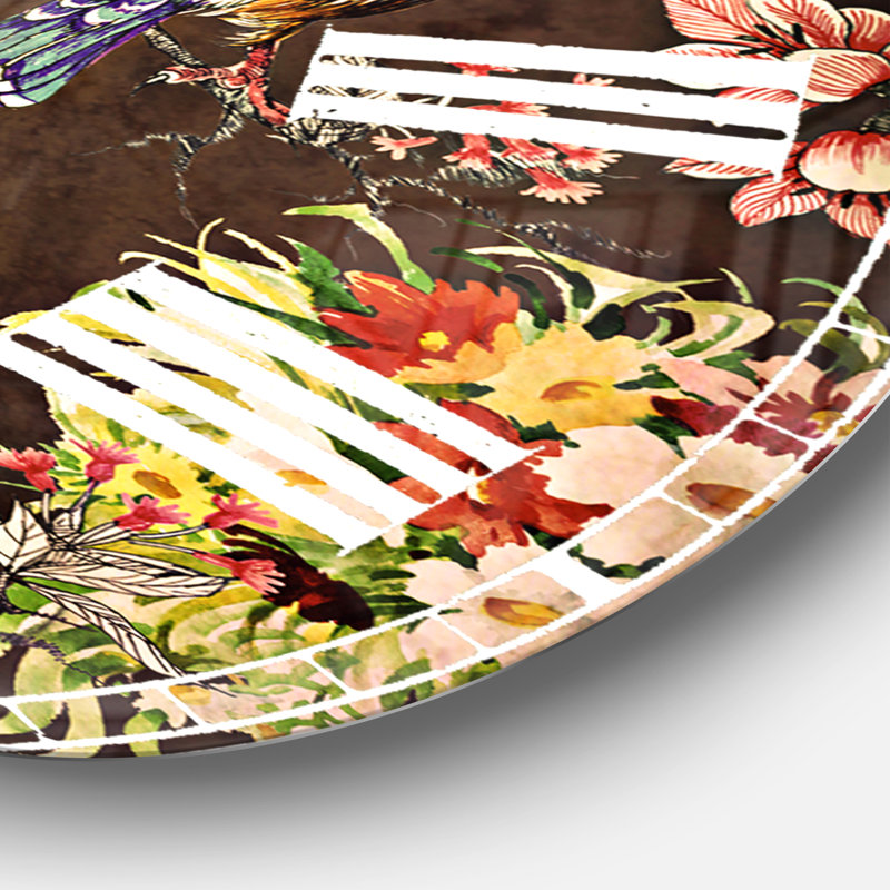 Oiseaux et fleurs colorés - Horloge murale traditionnelle, Grand