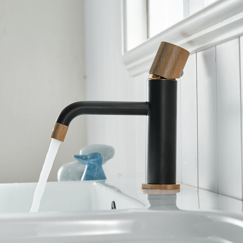 Single-Hole Bathroom Faucet, Black/Rose Gold