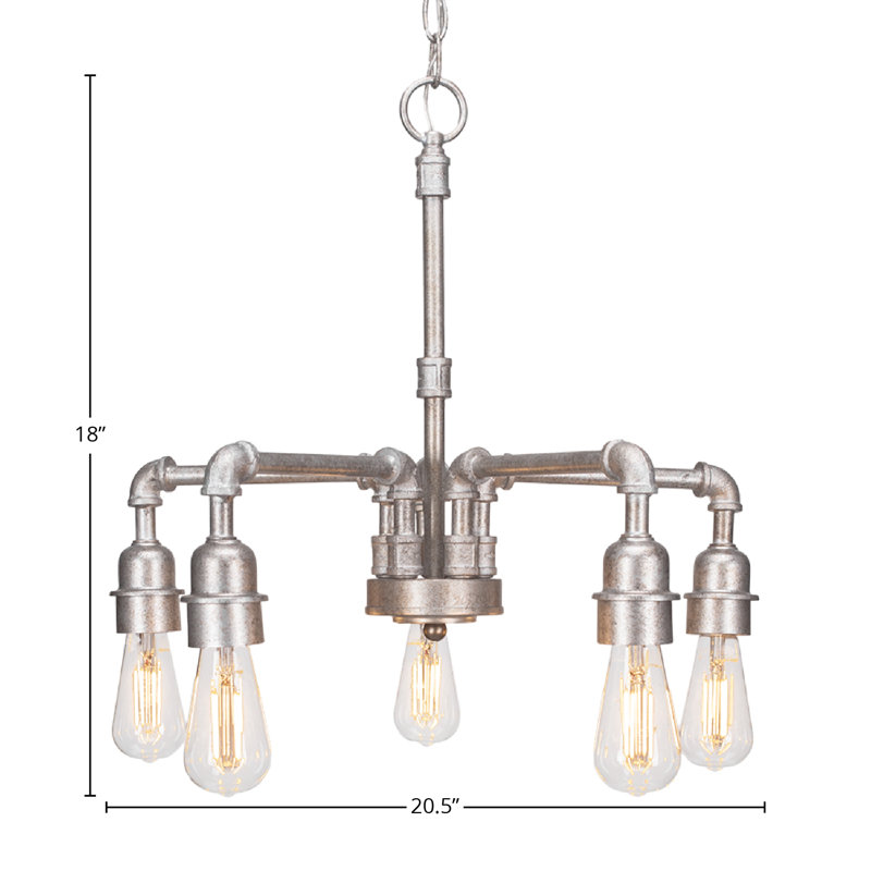 Alexander Vintage 5 Light Downlight Chandelier Shown In Aged Silver Finish With Clear Antique LED Bulb