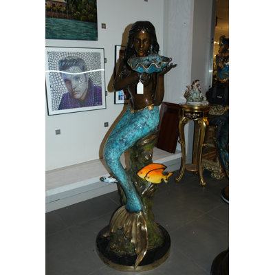 Fontaine en bronze 68 "sirène avec tortue et poisson - sculpture en bronze Soderlund, 38" x 24 "x H 68"