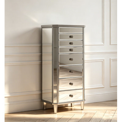 Armoire à bijoux en bois massif à 7 niveaux avec miroir Light-Luxury Style