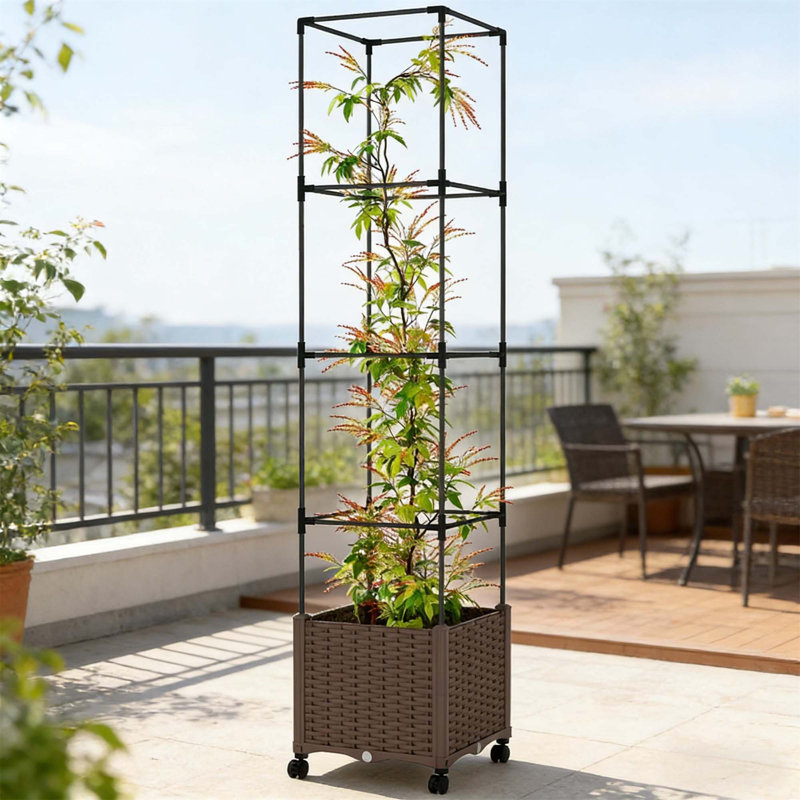 Plant Cage,Raised Garden Bed,Mobile Trellis Plant Bed, Brown