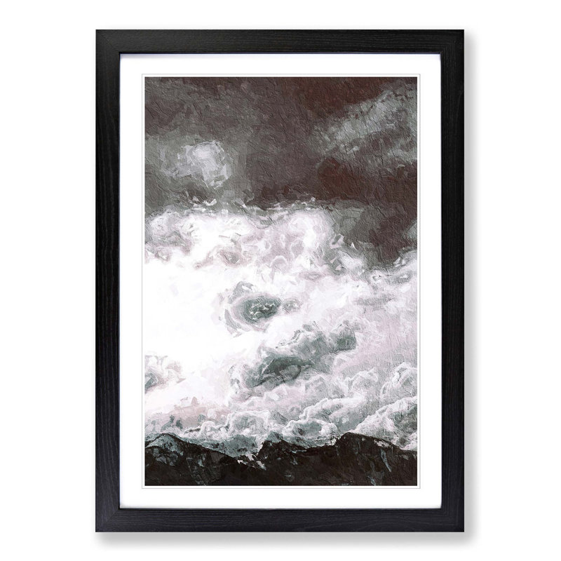 Cloudy Mountain - Picture Frame Painting, 36cm H x 27cm W x 2cm D, Black Framed