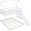 Lit superposé simple au-dessus d'un lit double avec glissade et, couleur blanche, matériaux solides, glissade de sécurité double, construction résistante-58108953