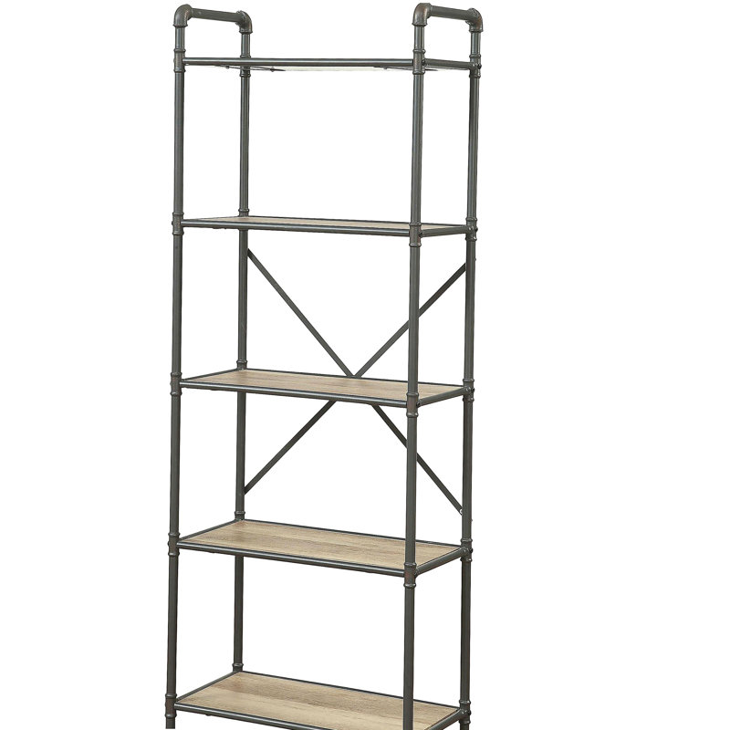 Retro oak and beach gray 5-tier bookshelf