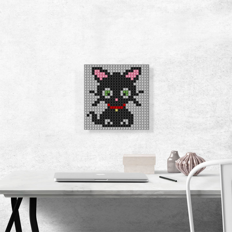 Mignon chat noir, chaton, bijou - impression sur toile tendue, H 12 po x l 12 po x P 0,75 po