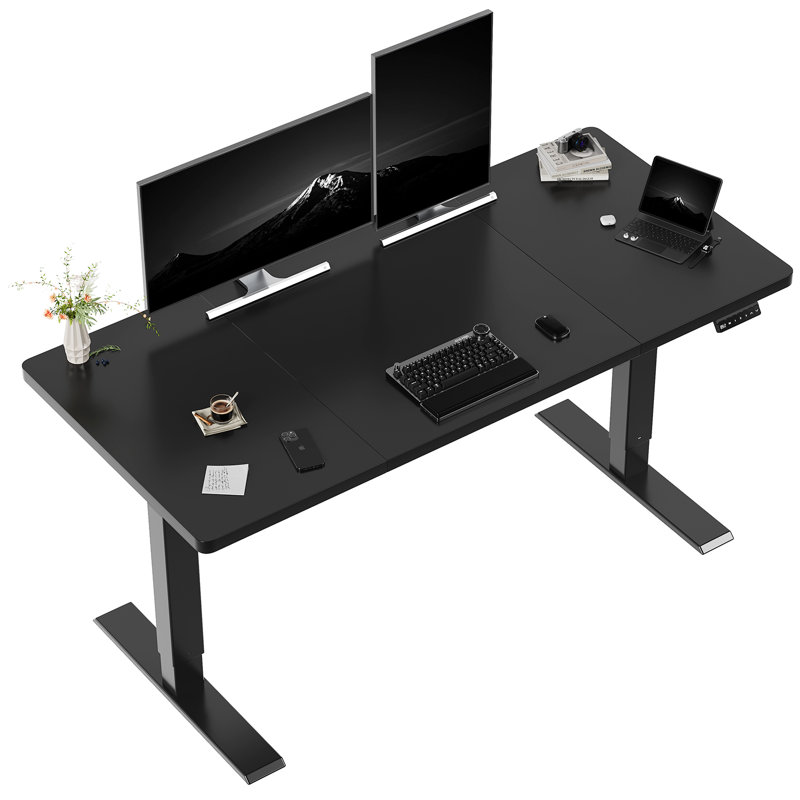 110/130/150 Cm W T-Shaped Standing Desk, Black, Black, 130 cm W x 60 cm D
