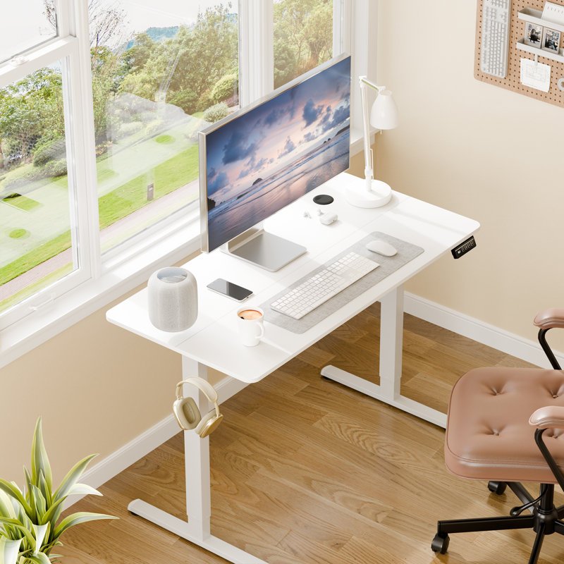 Electric Adjustable Height Standing Desk, 46.5" H x 39.4" W x 23.6" D, White / White