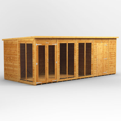 Powersheds 18 x 8ft Timber Tongue & Groove Pent Summerhouse Combi (includes 6ft Side Store)