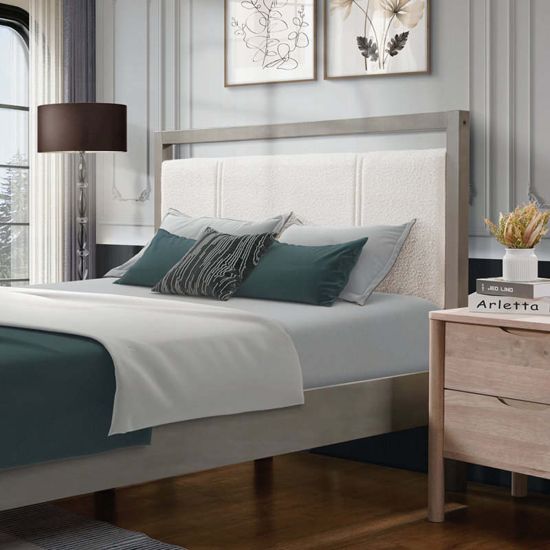 Lit plateforme avec tête de lit en tissu Boucle, Grand