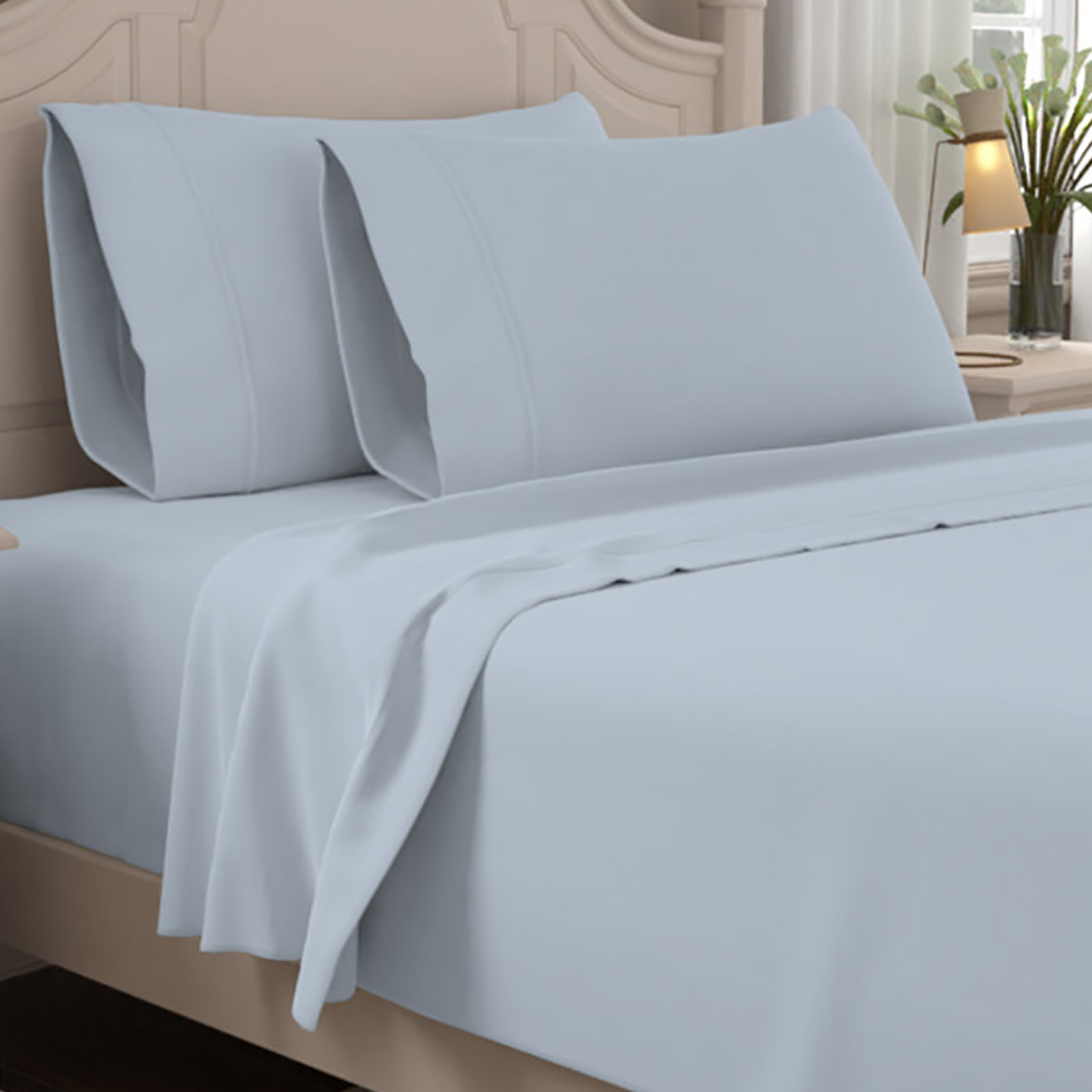 Ultimate Percale 100% Cotton Cool & Crisp Sheet Set, King Sheet Set with 2 Pillowcases, Light Blue