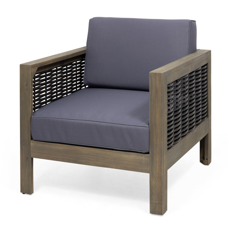 Fauteuil club d'extérieur en bois d'acacia avec accents en osier