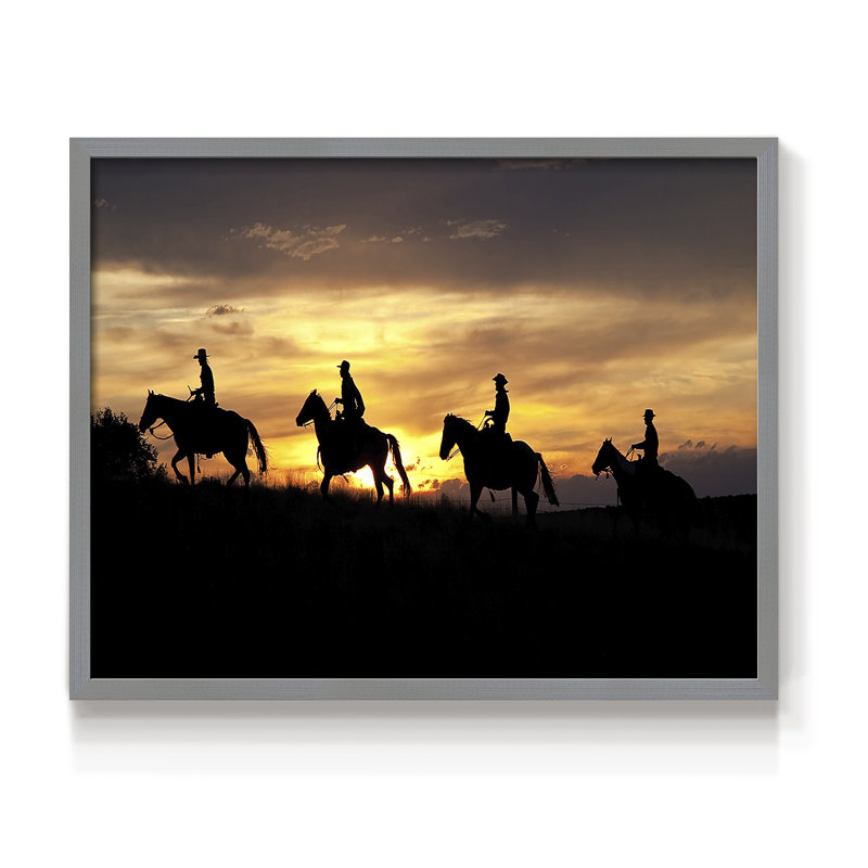Sunset Cowboys - reproduction encadrée - réaménageable, Gris, H 16 po x l 20 po