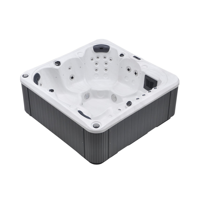 Belfry Bathroom Mirabal 220V 6 Person 32 - Jet Acrylic Square Plug And Play Hot Tub with Ozonator in Grey, Marble