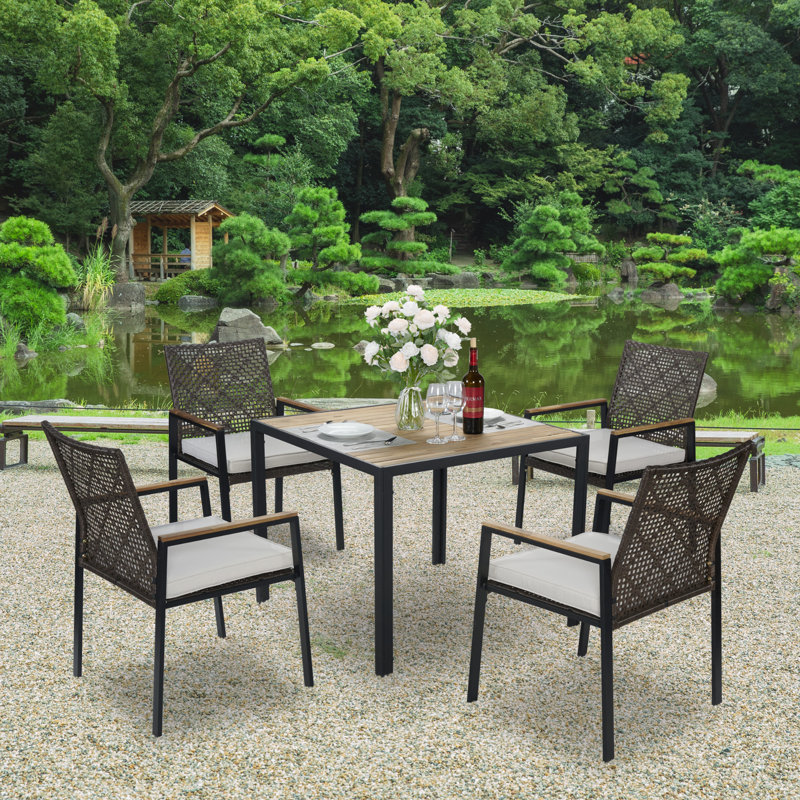 Ensemble de table de salle à manger toutes saisons 5 pièces, ensemble de conversation pour patio avec trou pour parasol et extérieur en rotin