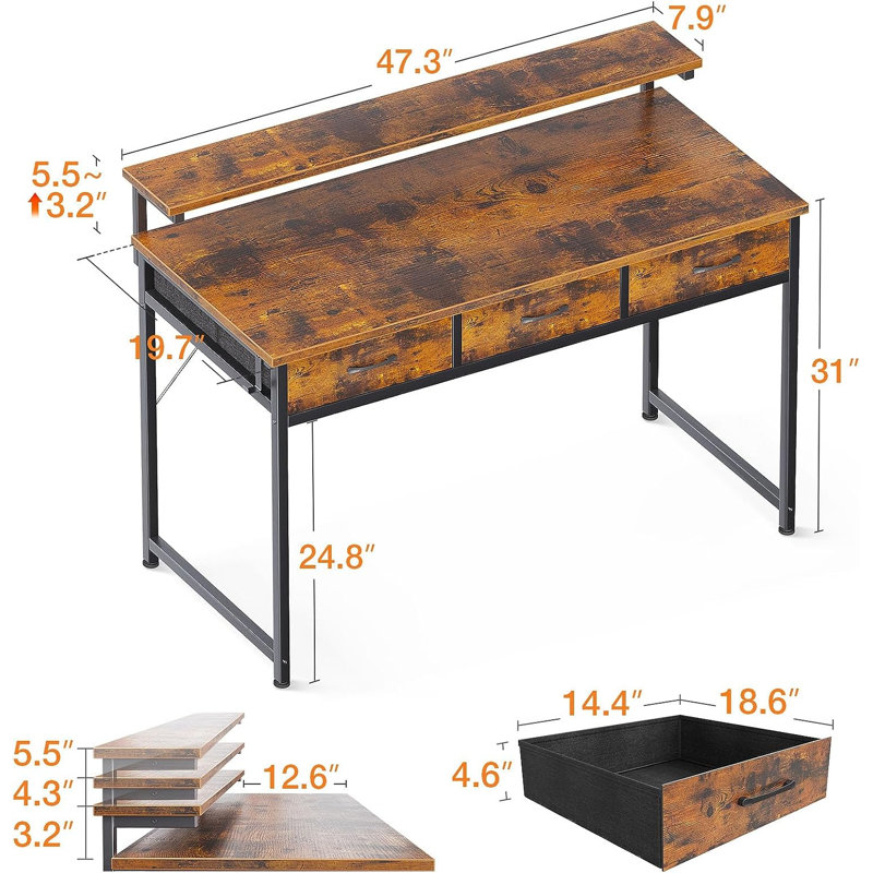 Metal Base Computer Desk, 36.50" H x 48" W x 20.50" D