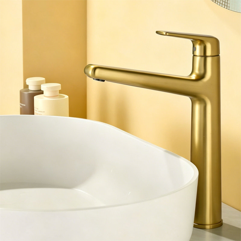 Robinet de salle de bain à poignée simple en laiton, Or brossé