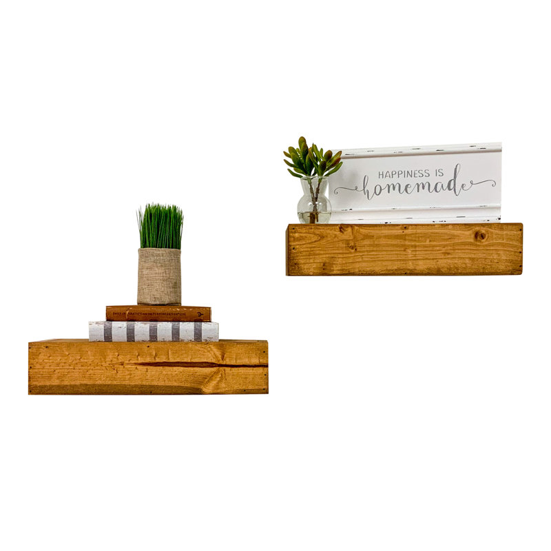2 Piece Pine Floating Shelf, 3.75" H x 16" W x 6" D, Light Brown