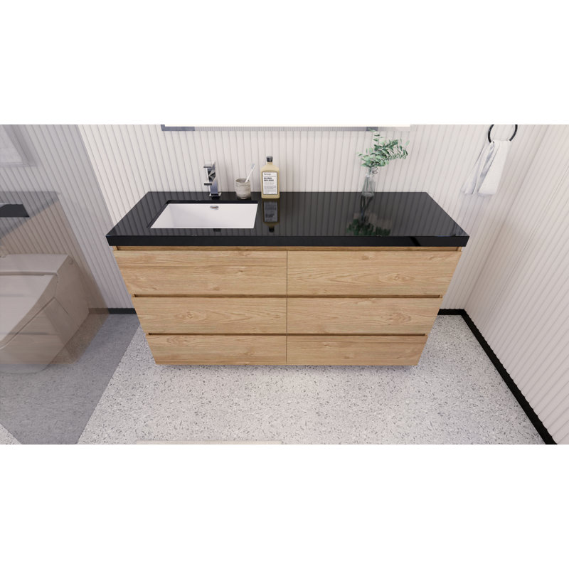 Base de meuble-lavabo simple 60 po Reyes, Chêne de la Nouvelle-Angleterre