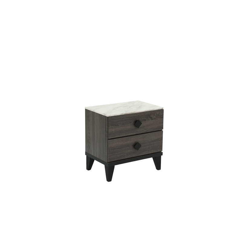Table de chevet en chêne gris foncé (accents rustiques), Gris foncé