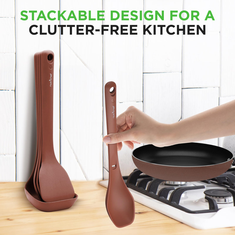 NutriChef 5 Utensil Set, Brown