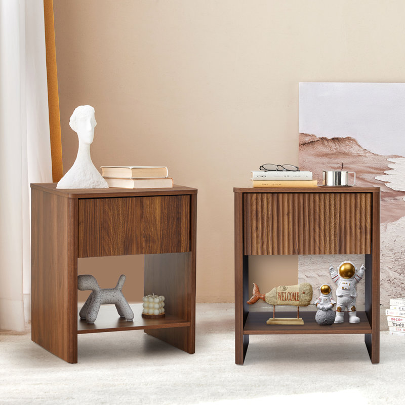 Yusdel 2 - Drawer End Table Set, Walnut