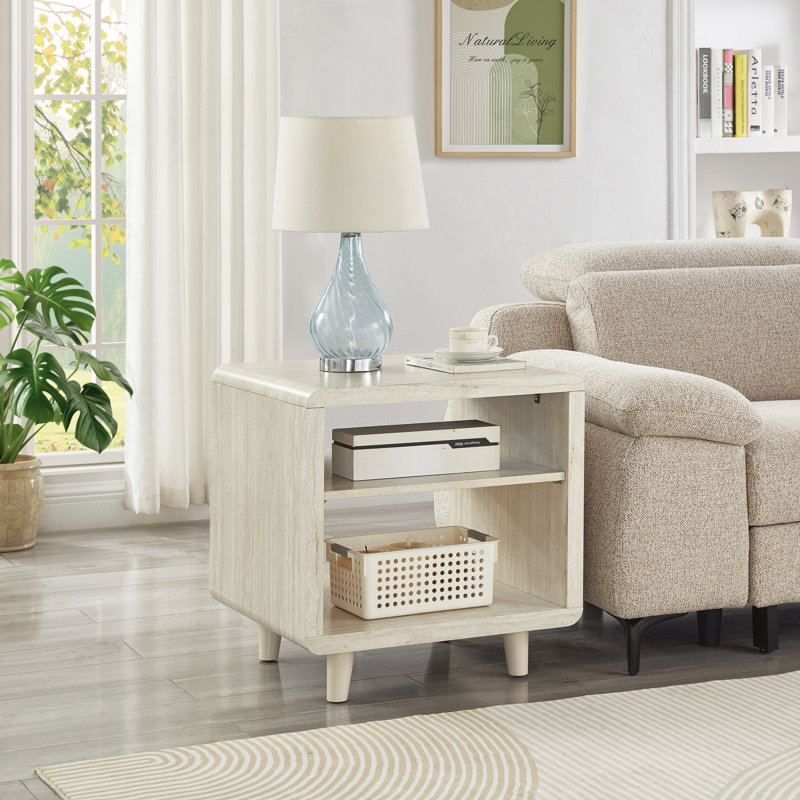 Table d'appoint moderne Lux en bois avec tablette, table de chevet, beige, Beige