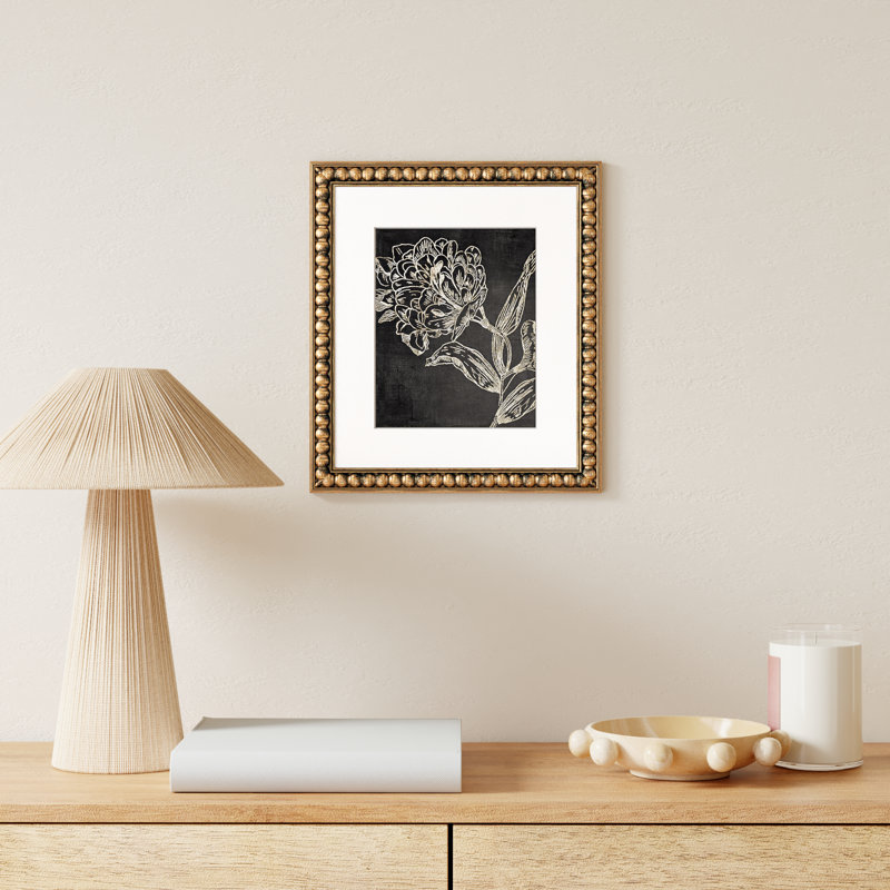 Golden Flower Folklore II by Asia Jensen, Gold Bead Framed, 16" H x 14" W 