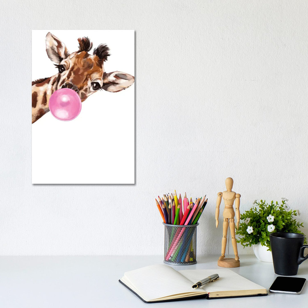 Sneaky Giraffe Blowing Bubble Gum by Big Nose Work - Print on Canvas