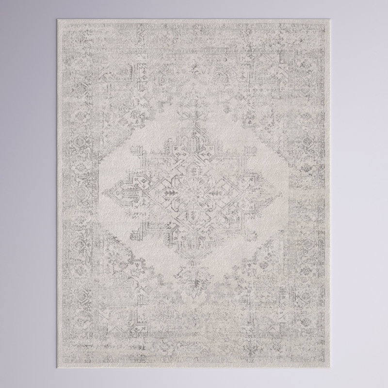 Tapis gris tissé à la machine Gaith, Rectangle 9 pi x 12 pi 3 po