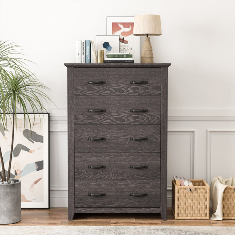 Commode à 5 tiroirs, Gris