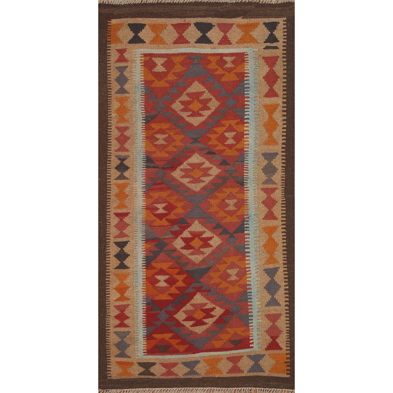 Kilim Reversible Wool Runner Rug 3x7