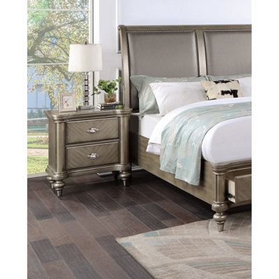 Armoire de chevet antique argentée avec 2 tiroirs - Mobilier de chambre à coucher moderne avec finition 2 tables de chevet style contemporain de luxe