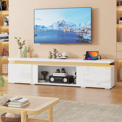 High Gloss TV Stand With Power Outlet And LED Light