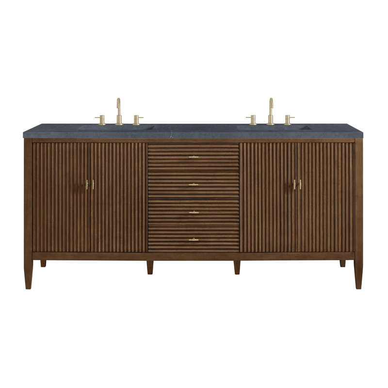 Myrrin 72'' W Double Vanity, Mid-Century Walnut, Charcoal Soapstone, 8" Widespread