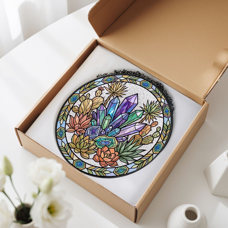 Panneau de vitrail de cristal succulent en cristal H H 12 po, H 12 po
