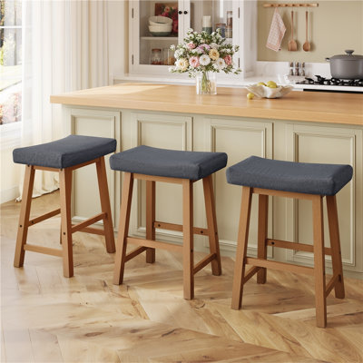 Modern Backless Bar Stools with Solid Wood Legs