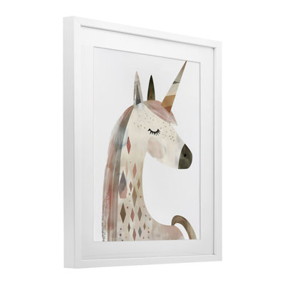 «Neutral Unicorn with Shapes», reproduction encadrée sous verre, design by Creative Studio