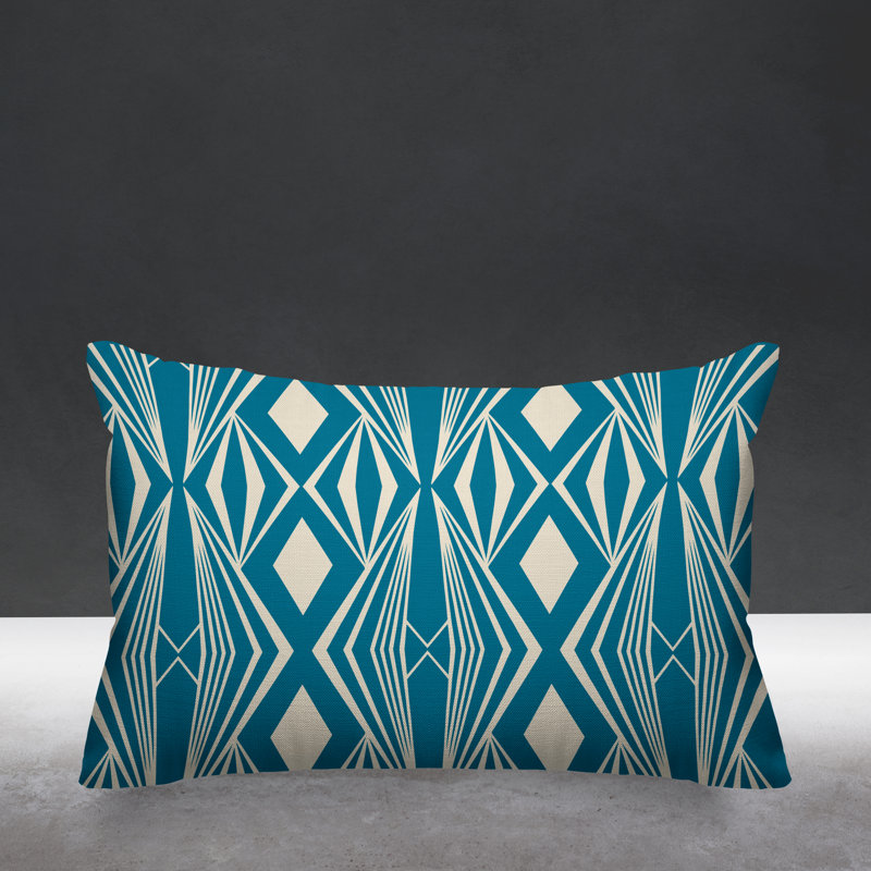 Housse et insert de coussin rectangulaire d'extérieur Minimalist Tribal, Turquoise