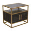 Table de bout Empire à 2 portes en placage brun foncé avec structure en métal doré brossé à la main-42675540